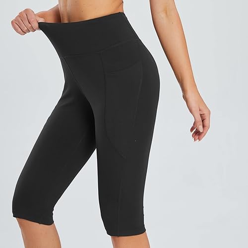Miniatura 4 de Uillui Leggings capri con bolsillos para mujer, con control de abdomen, elásticos, de cintura alta, pantalones de yoga, entrenamiento de verano,