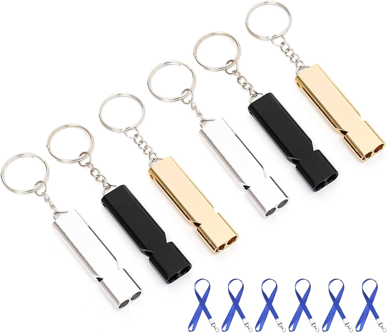 6 PCS Premium Safety Survival Whistles with Lanyard Keychain for Outdoor Camping and Various Competitions, Emergency Lifeguard Loud Whistle