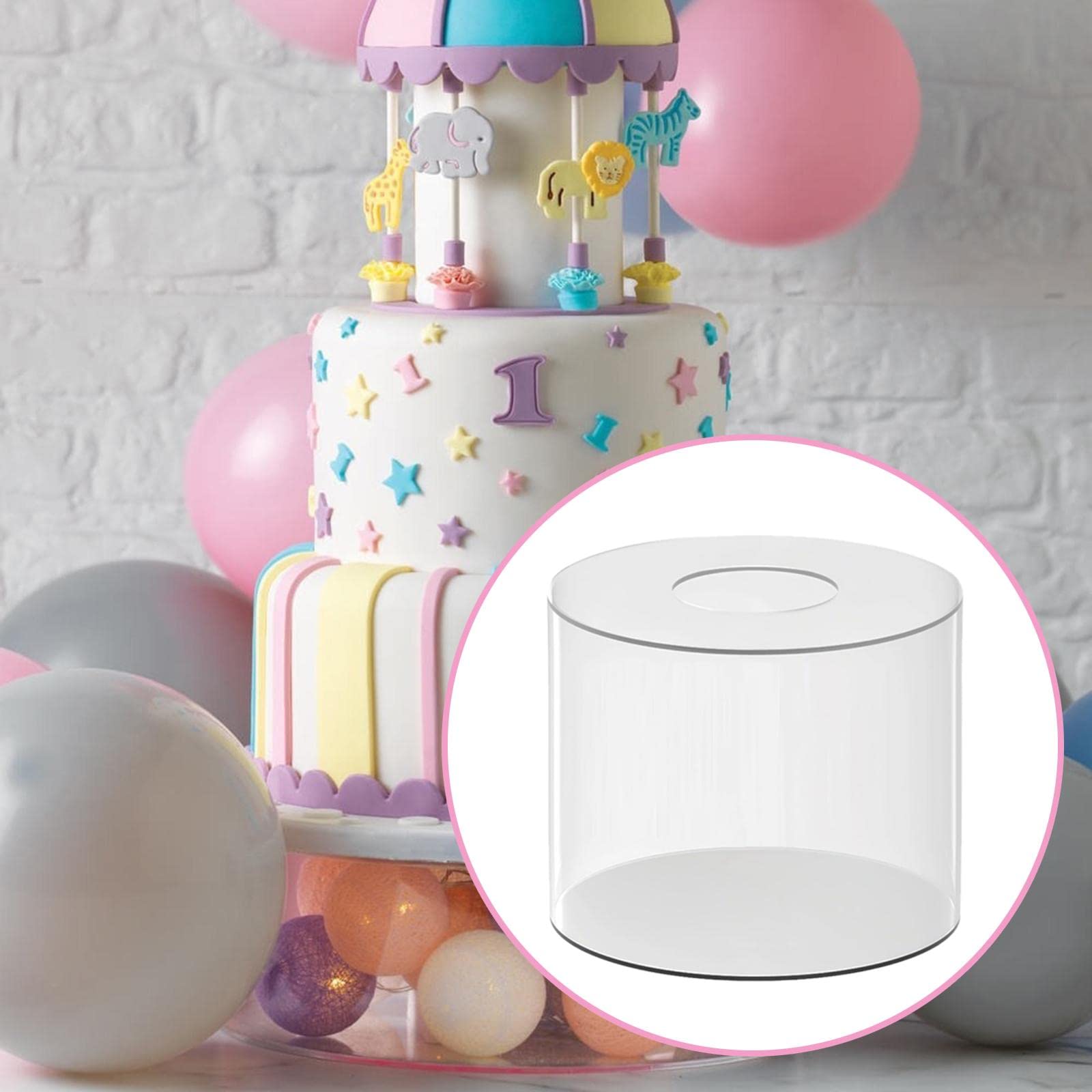 Soporte Acrílico para Pasteles Estructura Cilíndrica Apilable Decorativa Y Base Redonda Transparente Tablero Rellenable Adecuado para Exhibición, 20 CENTÍMETROS, Individual