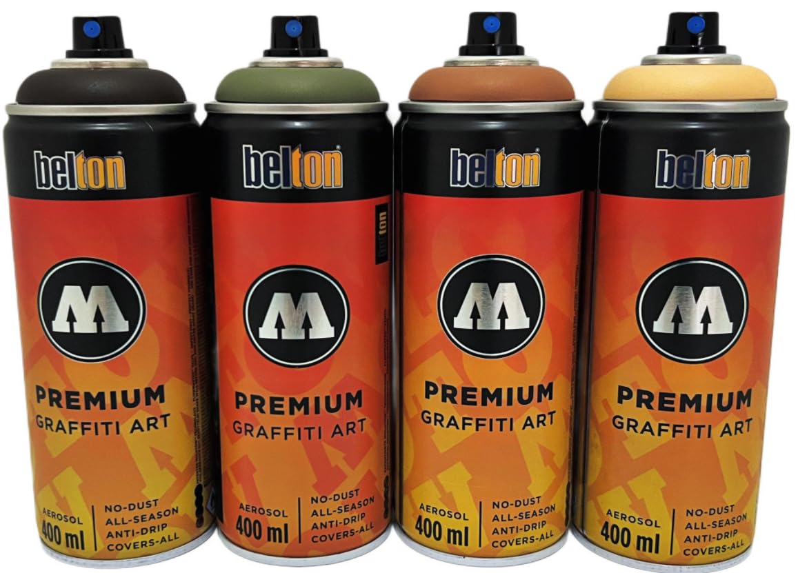 KLAMOTTEN STORE Molotov Belton zestaw farb maskujących 4 x 400 ml, szybkoschnące, wysoka siła krycia, odporne na promieniowanie UV, bardzo wydajne, połączenie nitro-alkidalne do samochodów, softair,