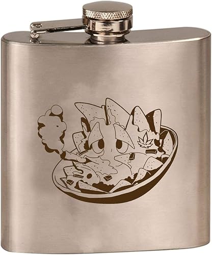 Pot Smoking Pals Warm Ooey Gooey Melty Nacho queso cubierto tortilla chips - 6 oz acero inoxidable personalizado frasco (acero plateado)