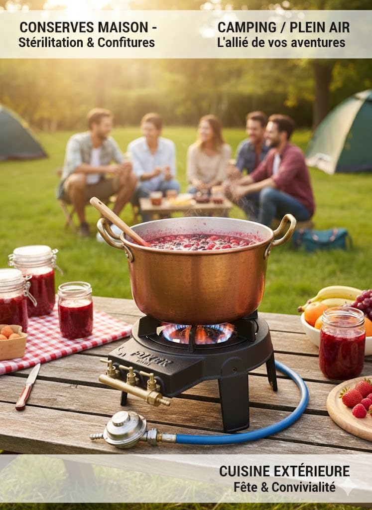 FOKER Réchaud en Fonte Peinte Haute Puissance 8,1 kW GPL-Butane/Propane 28-30/37mbar Camping