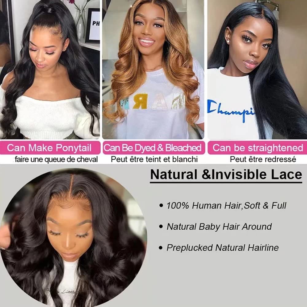 #4 Brown Color Human Hair Wigs Pre Plucked With Baby Hair Body Wave Lace Front Wigs 13x6 HD Transparent Lace Brazilian Virgin Hair Natural Hairline Wig Bleached Knots 150% Density 18Inch