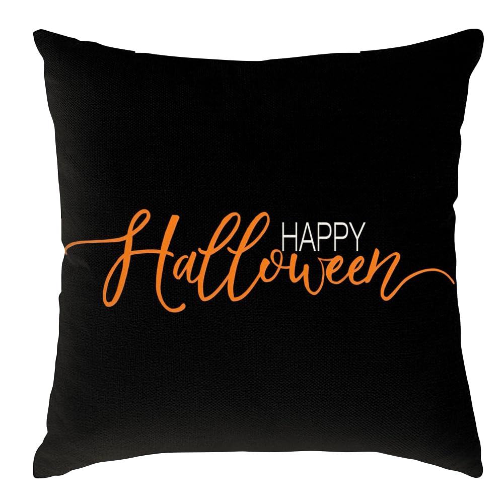 RABUSOFA Halloween Pillow Covers 18x18 Inch Funny Happy Halloween Saying Decor Indoor Outdoor Decorations,Fall Pillow Covers Farmhouse Decorative