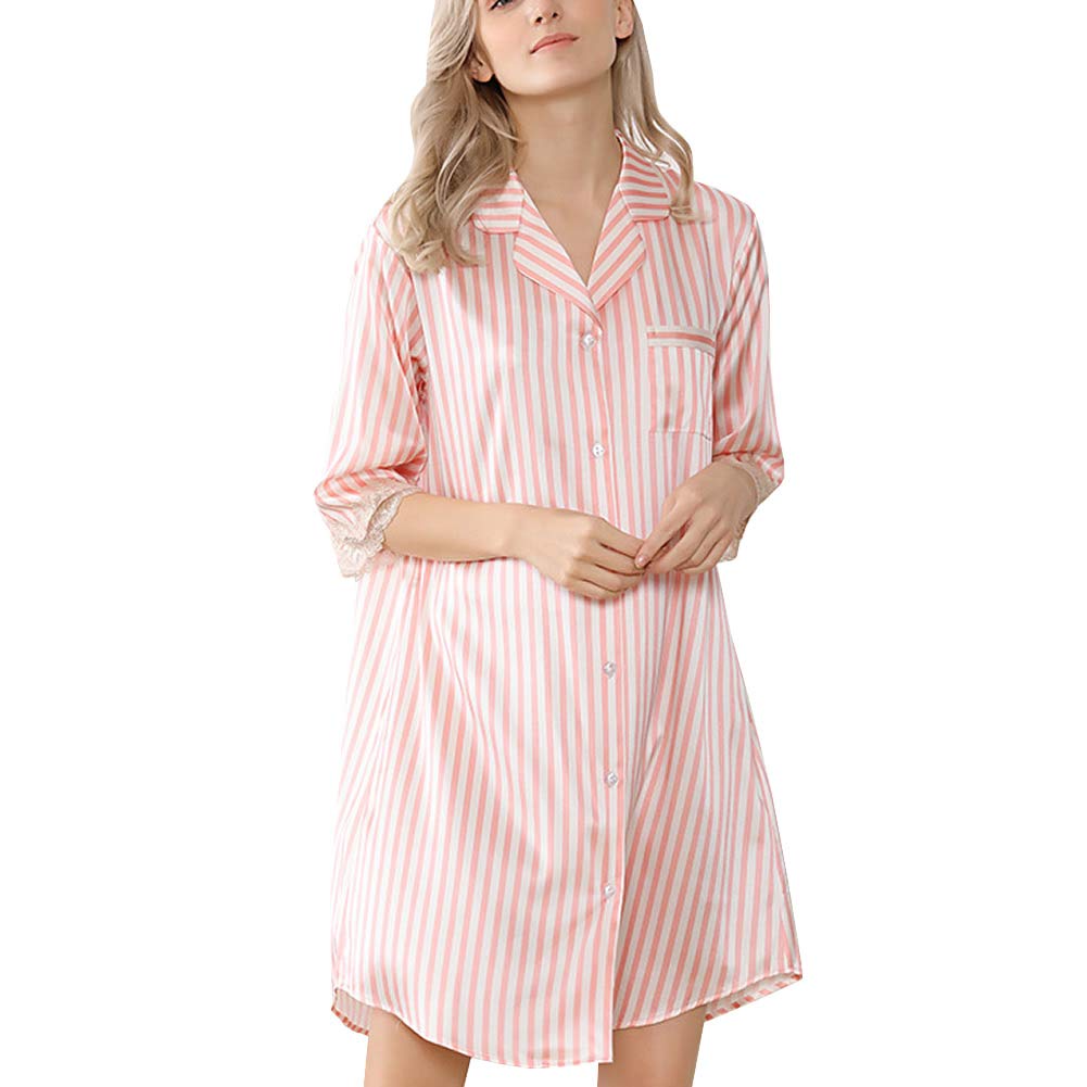 DISSA S5622 - Camisón de noche para mujer, 100 % seda, estilo blusa, manga corta Rosa. 48