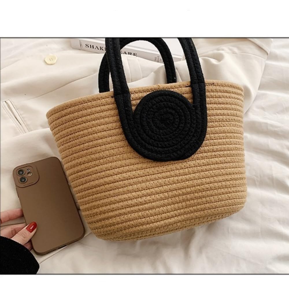 Bolso tejido para mujer, bolso de mano de cuerda de algodón vibrante, elegante, grande, para mujer, elegante bolso de mano y bolso de hombro