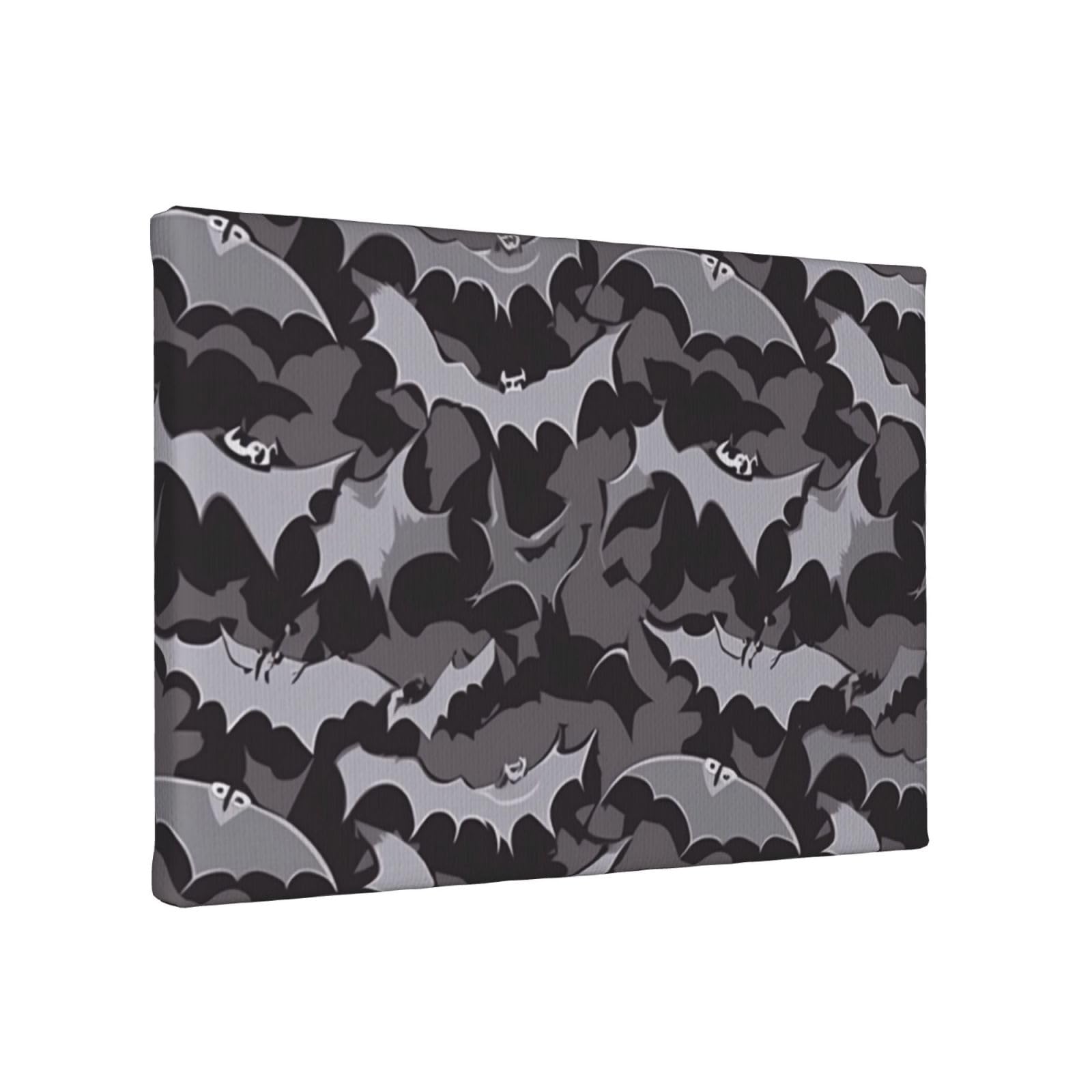 YKLJG Halloween Bats Grey Printed Wall Art Canvas Painting 30x20 CM Wooden Framed Picture Painting Artwork Prints for Bedroom Kitchen Home Office Decor
