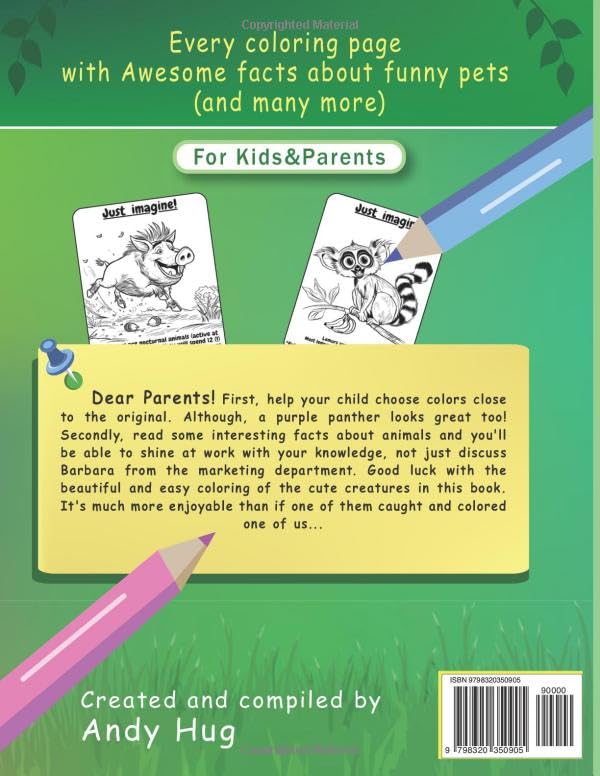 50 Happy Animals Coloring Book & Educational information for kids and parents: Every coloring page with Awesome facts about funny pets (and many more) image 3