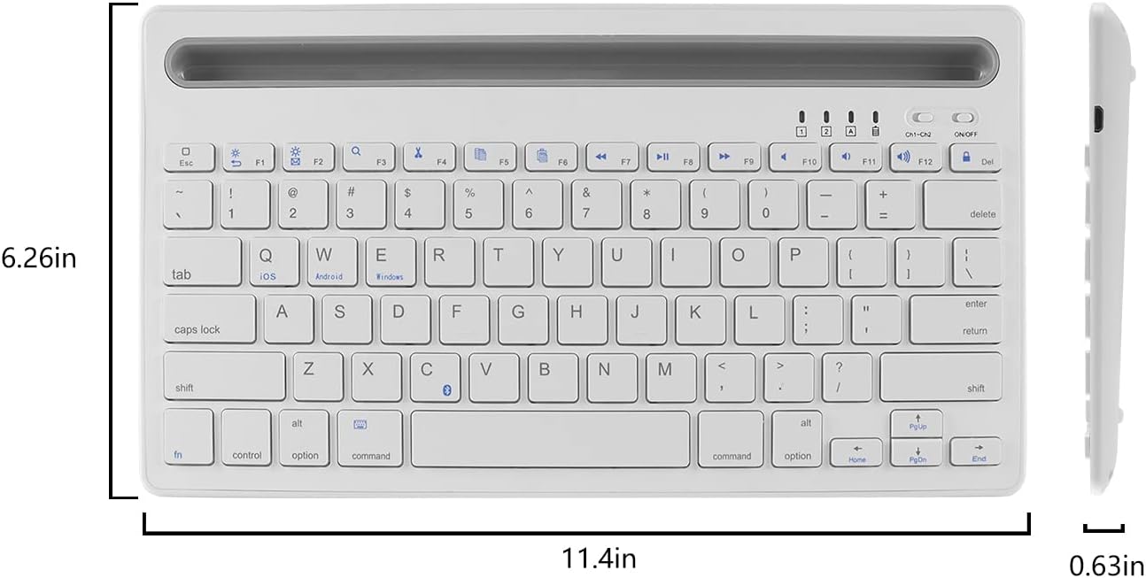 Wireless Bluetooth Keyboard, 78 Keys Rechargeable Slim Wireless Keyboard with Integrated Stand for Phone/iPad, Multi-Device Compatible MacBook iOS Android Windows -White