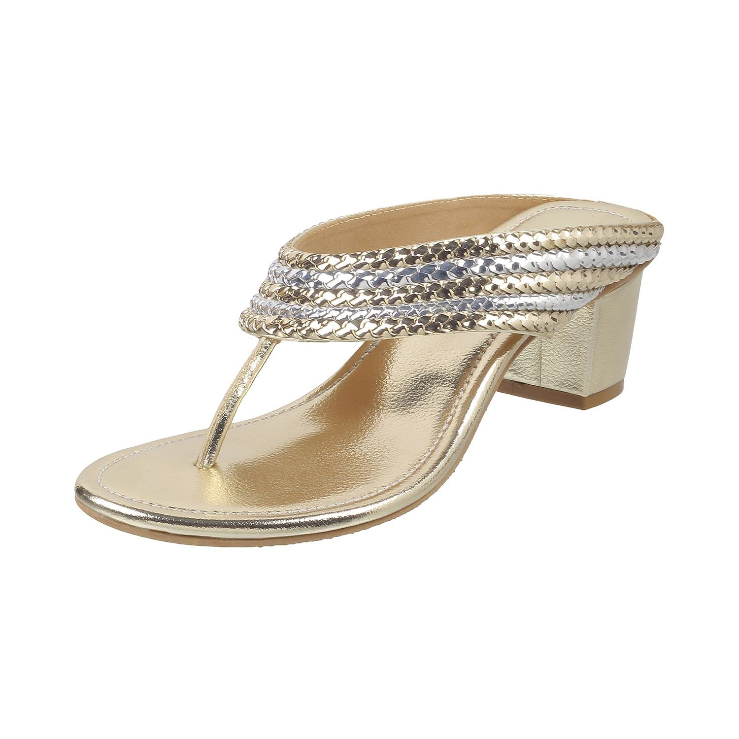 Mochi Women Gold Block Heel Ethnic Sandal UK/6 EU/39 (40-1) (B0BM7V2PSQ) Amazon Price History, Amazon Price Tracker