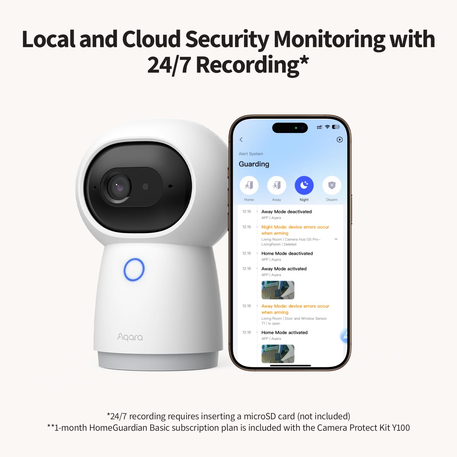 Aqara Système de Sécurité Y100, HomeGuardian | 2K PT Caméra Hub G3 et 3 Capteurs Intelligents, Automatisation Locale, alertes 24/7, Compatible HomeKit, Google Home, Alexa