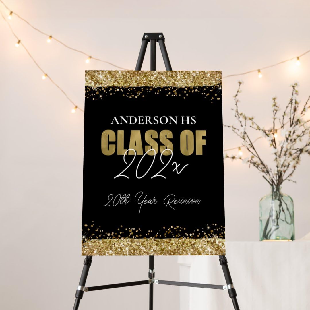 Banner 'Welcome Class Reunion' – Goldglitzer, Für Klassentreffen, Partydeko, Selbst Aufhängbar