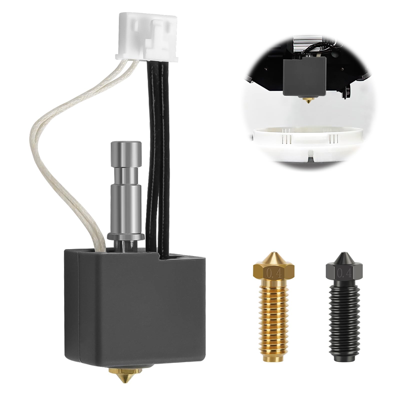 Kobra S1/S1 Combo drukarka 3D Hotend wysoka temperatura Heatbreak – dysza mosiężna 0,4 mm zainstalowana + 2 dodatkowe dysze (mosiądz + hartowana stal), Anycubic Kobra S1 Hotend Kit, Quick Swap wysoka