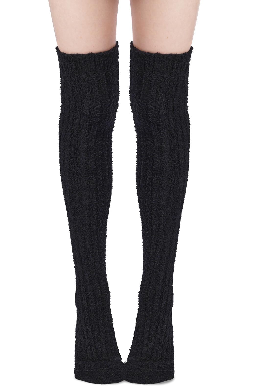 Abodhu Thigh High Socks for Women - Fluffy Over Knee Fuzzy Warm Long Soft Leg Warmers - Coral