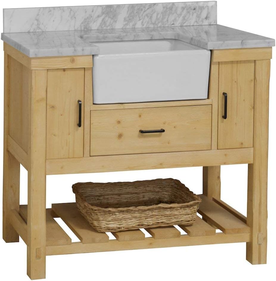 Kitchen Bath Collection Charlotte 42-inch Farmhouse Bathroom Vanity (Carrara/Driftwood): Includes Driftwood Cabinet with Authentic Italian Carrara Marble Countertop and White Ceramic Apron Sink
