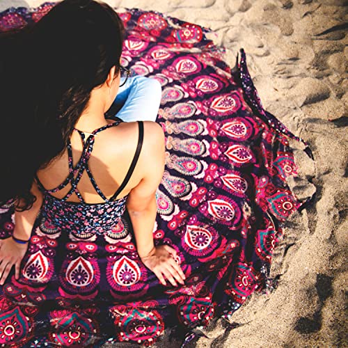Folkulture FMT13 Round Mandala Tapestry Or Boho Beach Blanket Or Bohemian Decoration Or Hippie Beach Blanket, Circle Tablecloth Or Picnic Blanket thumb #4