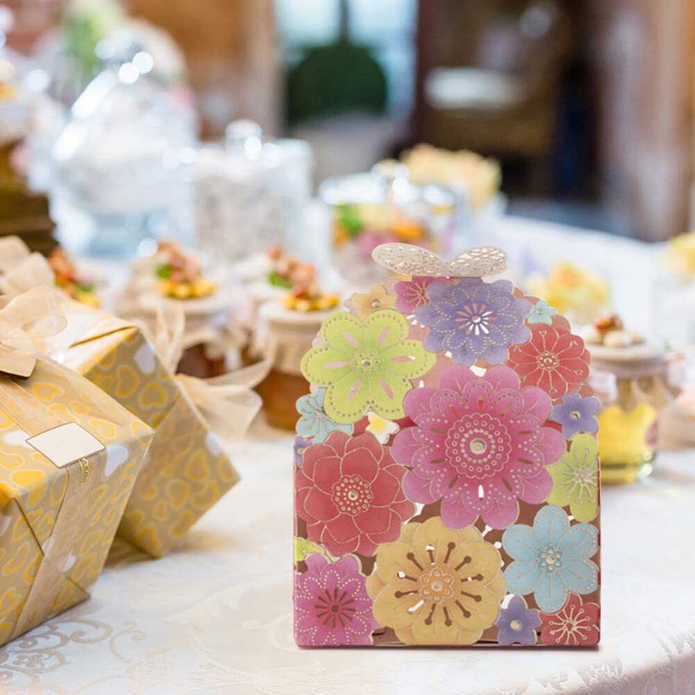 Lot de 30 boîtes à bonbons en papier creux - Motif floral - Boîtes à Lot de 30 boîtes à bonbons en papier creux - Motif floral - Boîtes à