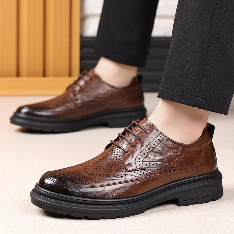 Men's Wedding Dress Oxford Shoes Vegan Leather Lace-up Cap Toe Non Slip Block Heel Low Top Shoes for Business Office Party2
