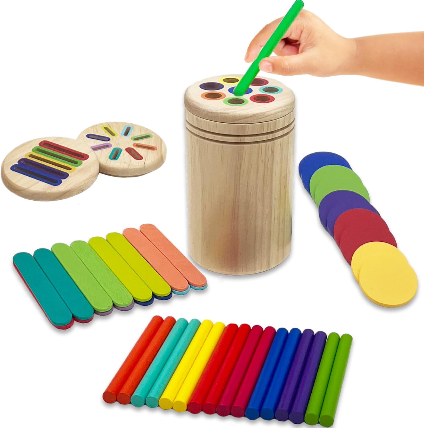 お早めに!! Qurylio 木製モンテッソーリベビー幼児おもちゃ:3イン1 細かい運動技能を学ぶ 知覚玩具 幼児用 3-5、教育的な色分け 就学