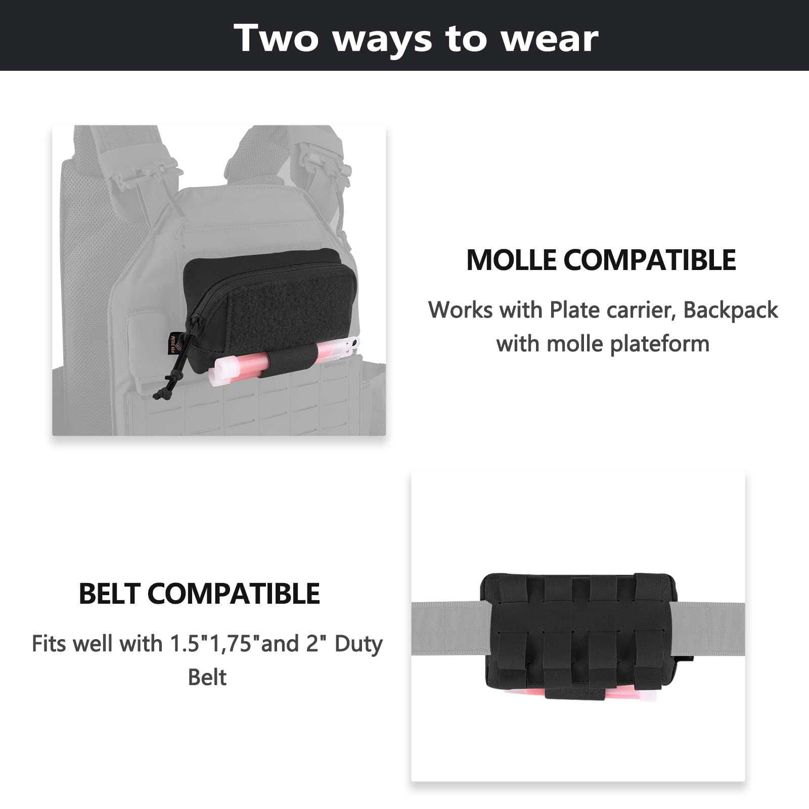 PETAC GEAR Tactical Molle Admin Pouch, Small Organizer Pocket for Tactical Vest/EDC Gun Belt/molle Platform. BK