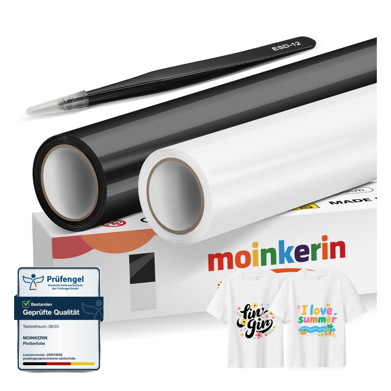 moinkerin Plotterfolie Textil & Transferfolie Plotter - PVC-Transferfolie mit Edelstahl-Pinzetten für DIY T-Shirts & Textilien
