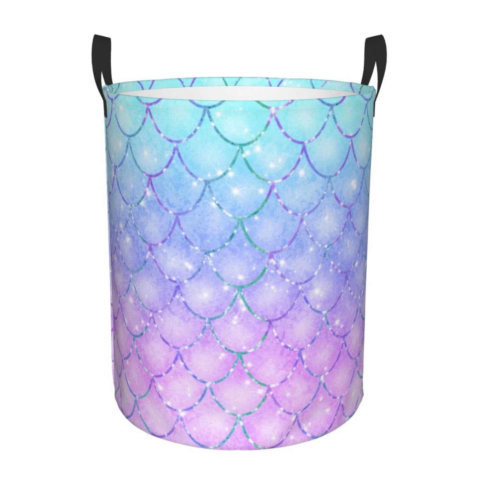 Laundry Basket Pink-blue Mermaid Scales Laundry Hamper Waterproof Idea Hampers Large Collapsible Baskets with Handle Suitable for Bedroom Bathroom Utility Room Kitchen