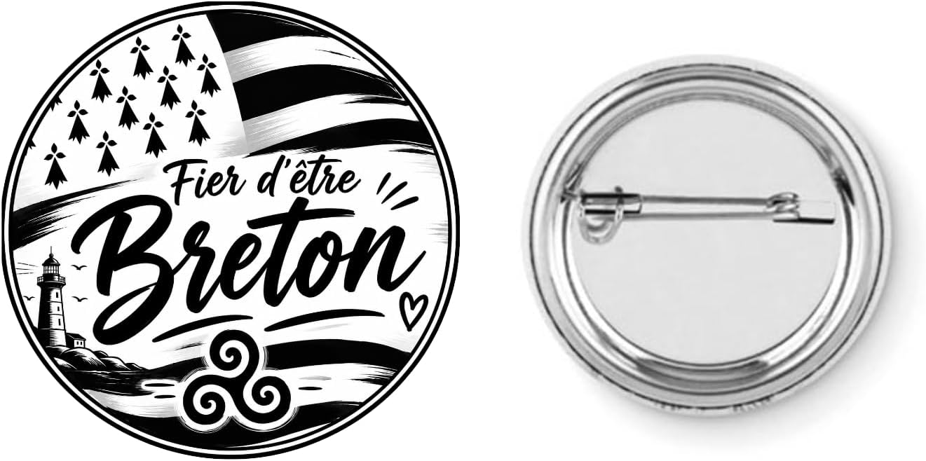 Badge Broche Pins Drapeau Breton 37mm -fier d'être breton Fabriqué en France Fait Main - I