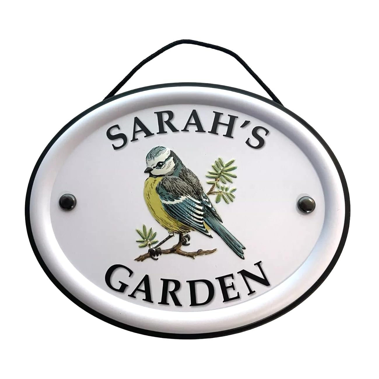 Personalised Garden Sign Hanging Outdoor Tin Plaque Embossed Metal Wall Signs "Sarah's Garden"