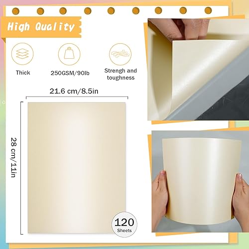 Miniatura 2 de 120 hojas de cartulina color crema brillante de 8.5 x 11 pulgadas, papel metálico de 250 gsm92 libras, papel perlado de doble cara para