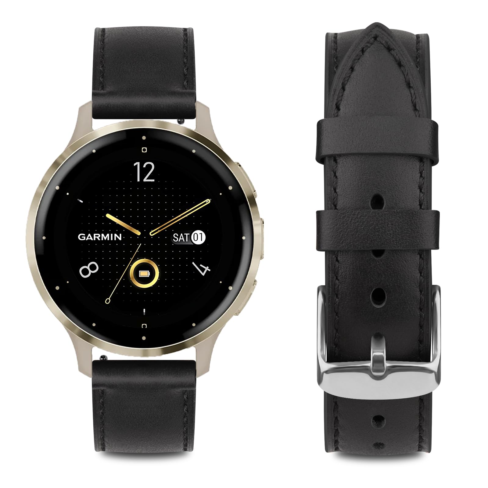 Leather Strap for Garmin Vivoactive 4s, Venu 3s/2s, Forerunner 255s/265s, Vivomove 3s - Image 2