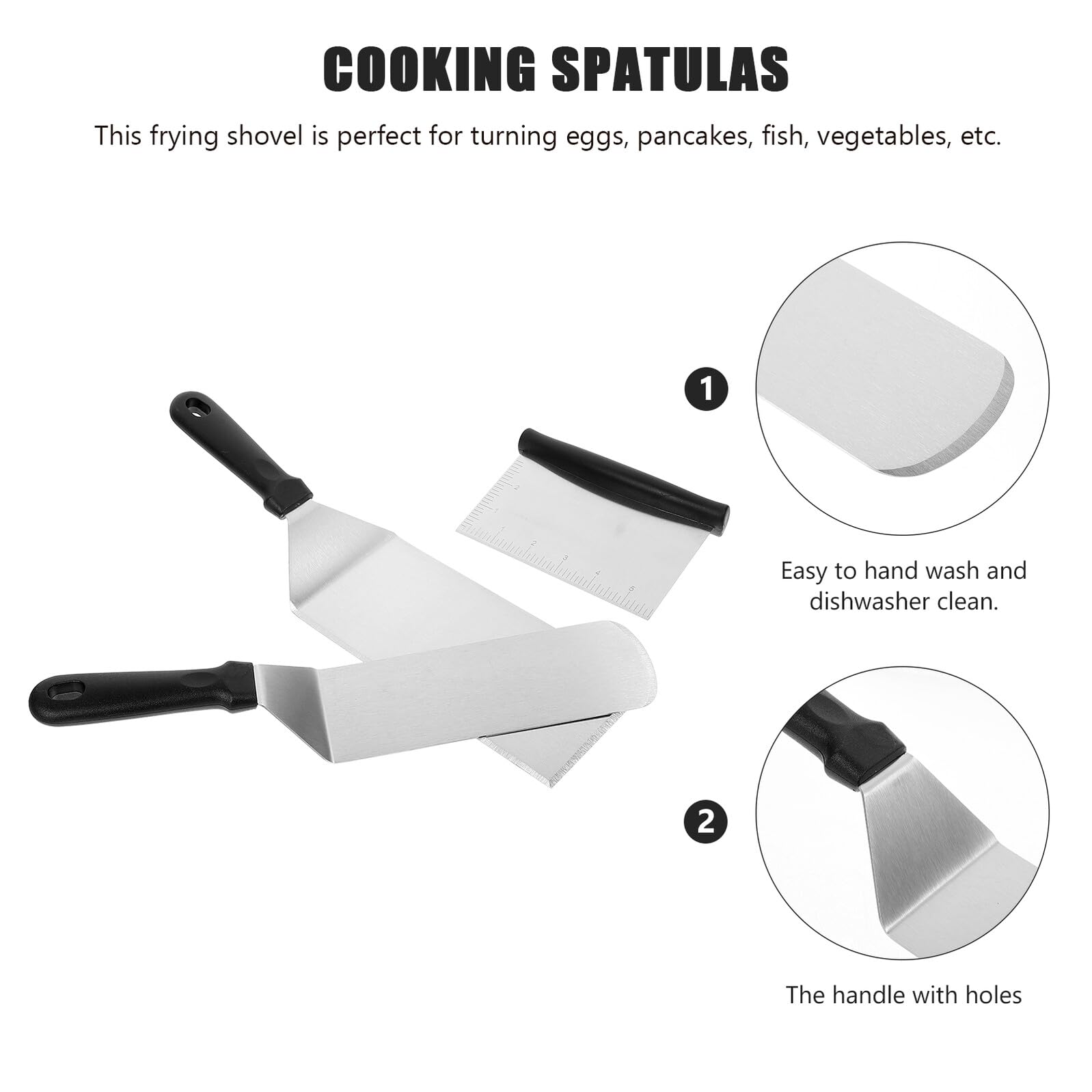 Housoutil Set 3 Spatole in Acciaio Inossidabile Manico in Pp, Utensili da Cucina Resistenti al Calore per Girare e Mescolare, per Barbecue e Teppanyaki