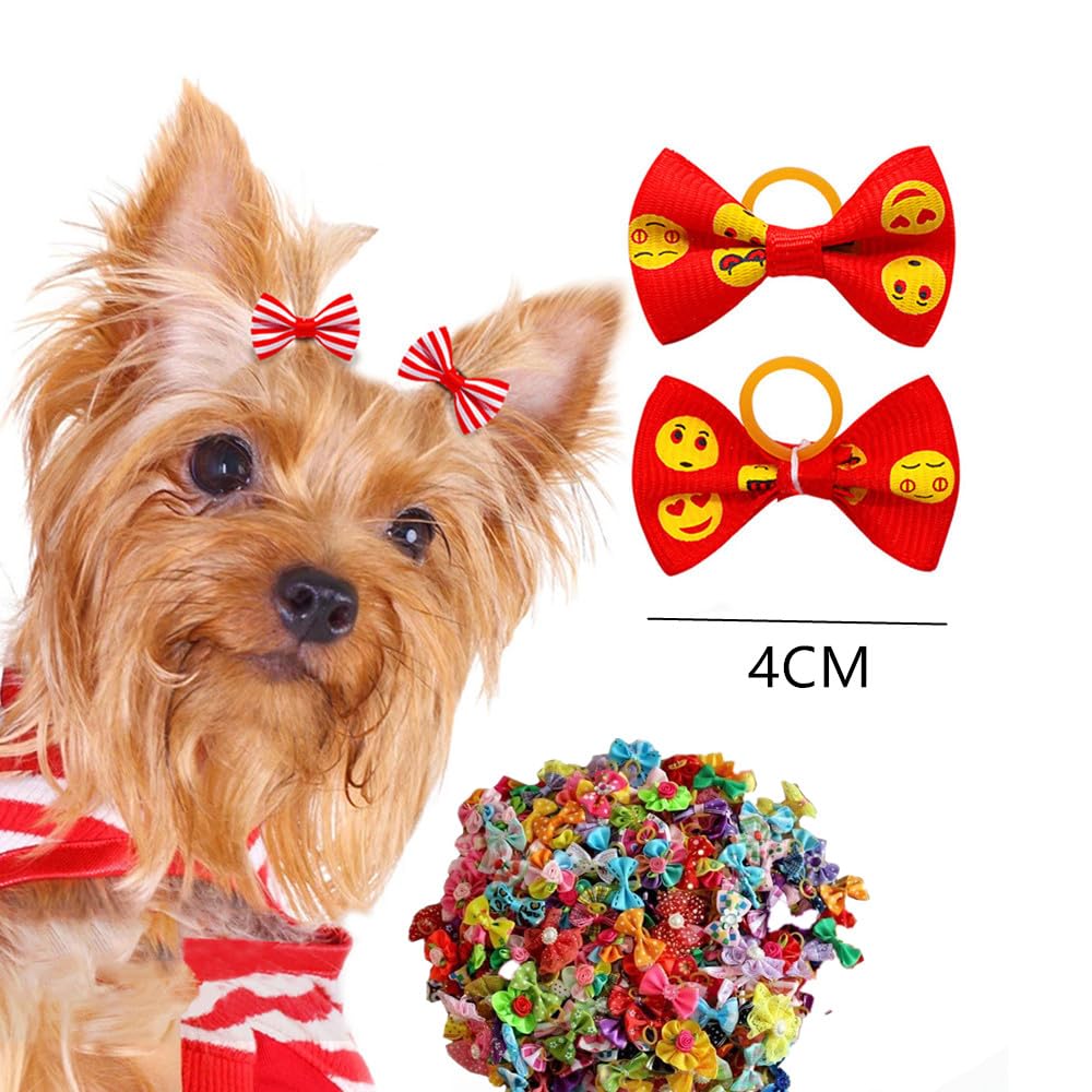 Lot de 30 nœuds pour chiens avec élastiques, différents styles d'arcs pour chiens, Bow Styles Multiples Flocons pour cheveux pour chiens, jolis accessoires de toilettage, accessoires pour colliers