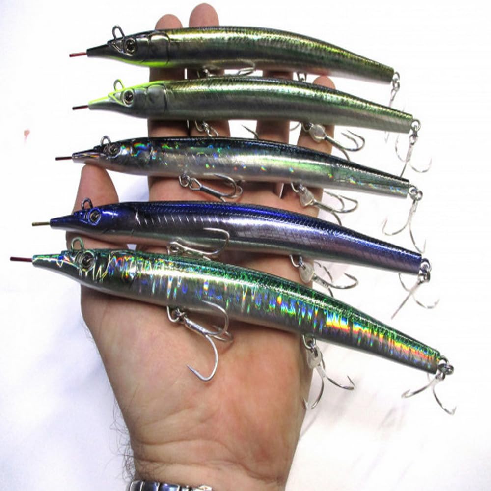 Atlantic Needlefish Jerkbait coulant avec hameçons triples pour la pêche en mer (18 cm, 64 g, 6 options de couleur)