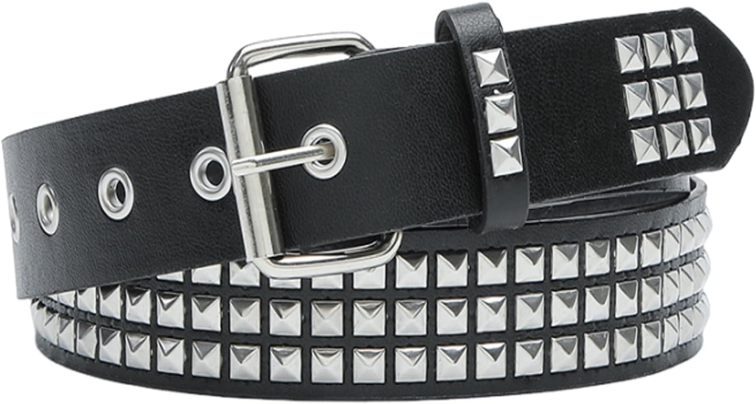 Punk Rivet Studded Belt Silver Pyramid Studs Studded Vintage Punk Rock Metal Single Prong Buckle Casual Party Wear Goth Fashion Accessories Metal Punk Rivet Belt for Men and Women, Black, 1