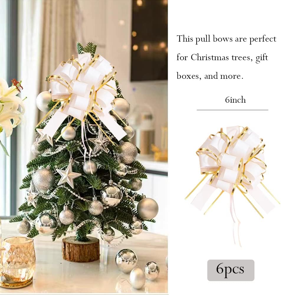 6PCS Pull Bows for Gift Wrapping, Phnom Penh Gift Wrap Pull Bows, White, Floral, Classic, Traditional, Multi-occasion - Image 2