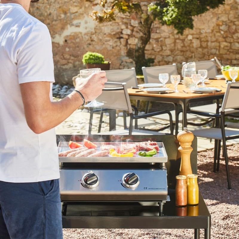 COOKING BOX - Piastra a gas Cadix 2 fuochi - Superficie di cottura 45,5 x 36 cm - piastra inox - 2 bruciatori - Cassetto per grasso - Fino a 6 persone - 6,3 kW