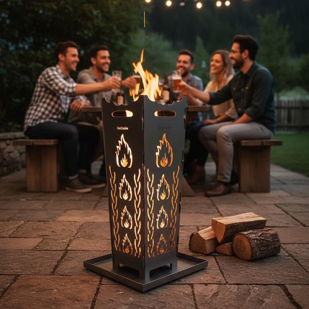 Generisch Brasero de 80 cm + bac à cendres, tonneau à feu, brasero, poêle de terrasse, tonneau à barbecue