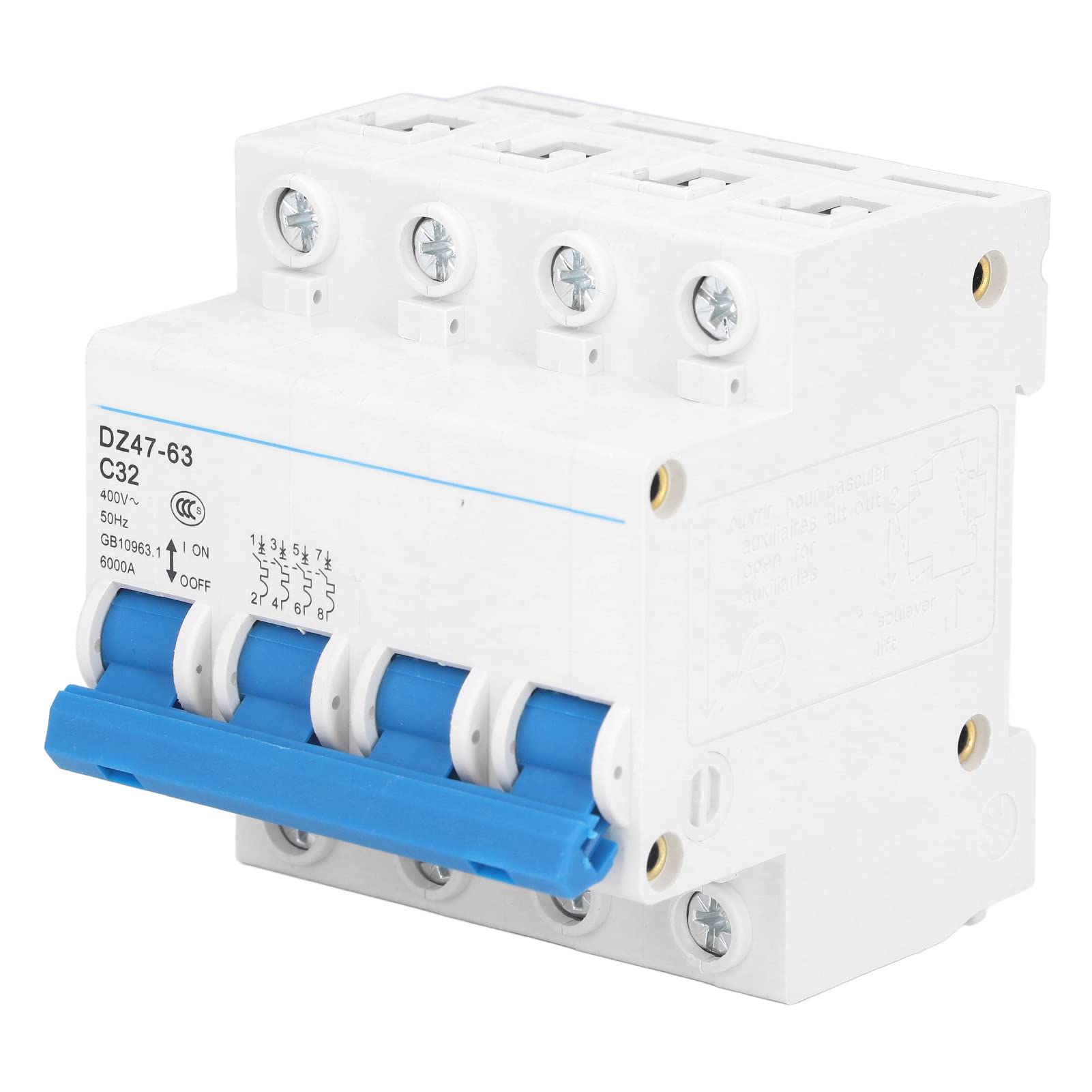 IEUMJNAT 4P Miniature Circuit Breaker, 400V Breaking Capacity 6000A Protective for Office Buildings