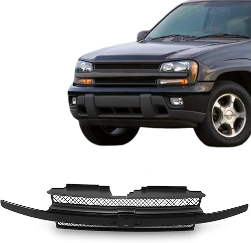 Perfit Liner Piezas de repuesto delanteras de rejilla negra y gris, moldura negra compatible con Chevy Trailblazer 2002-2005 Reemplazo para
