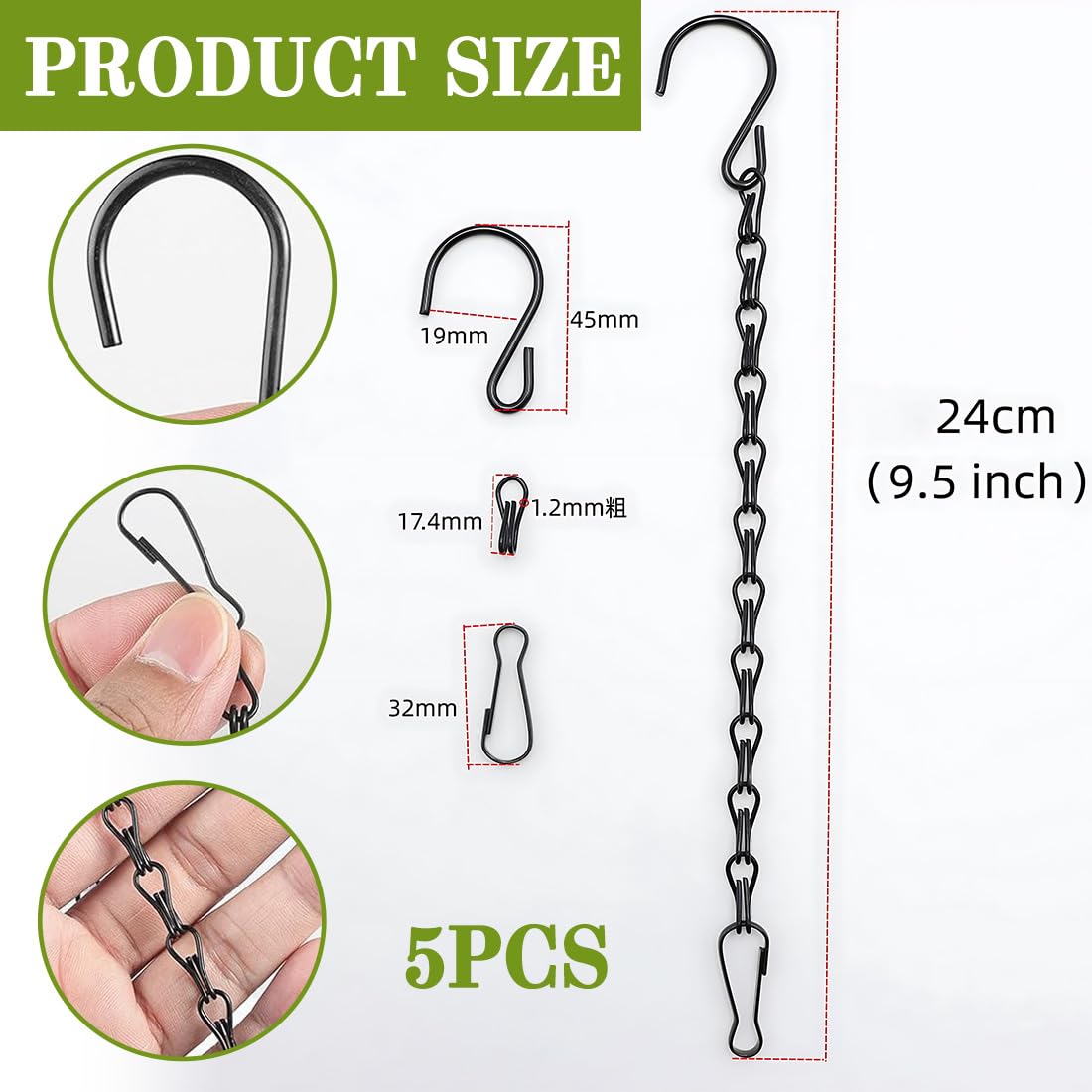 Appesa Pianta Catena, 5 Pezzi Nero Metallo Catena Sospesa,Catena per Appendere di Fioriere, Catena Appesa Gancio, Per Uccelli, Fioriere, Cartelloni Pubblicitari, Lavagne, Lavagne E Ornamenti