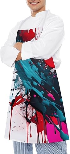 Miniatura 4 de MUSM Apron for Adults - 27.6 X 31.5 Inch, Heavy-Duty Polyester Aprons with Two Large Pockets, Waterproof Abstract Paint Splashes Kitchen Apron for