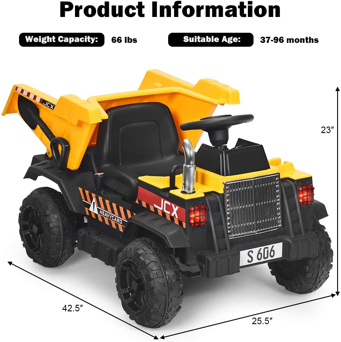 HONEY JOY 12V Ride On Dump Truck, Battery Powered Construction Vehicle for Kids, Electric Dump Bed w/Shovel, Music, Lights, Slow Start, Ride On Tractor with Remote Control, Gift for Boys Girls, Yellow