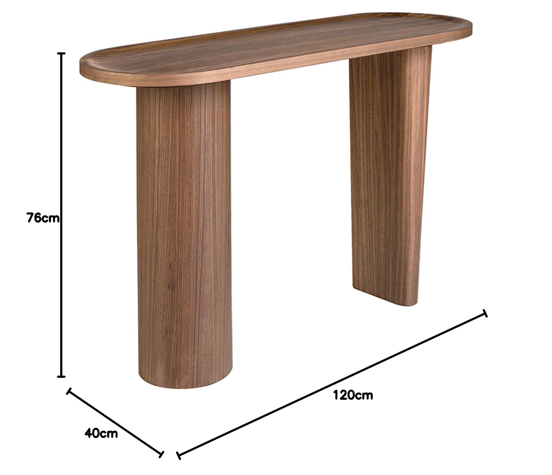 Ángel Cerdá – Halbspitzige Ovale Konsole – Natürliches Walnussfurnierholz – Modernes und Elegantes Design – Wohnzimmermöbel – Beistelltisch – Flurmöbel – Eingangstisch – Ø120 X 40 X 76 cm