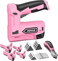 POPULO Pink Cordless 2-in-1 Staple Gun & Nailer - 4V Battery Powered Brad Nailer with 2600 Staples/Nails for Upholstery, DIY, Woodworking