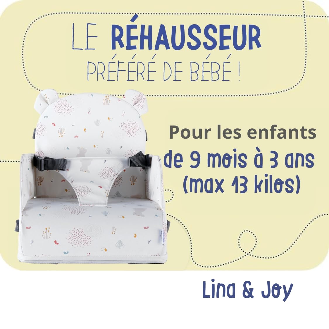 NOUKIE'S - Rialzo Rosa Bianco Bambino da 9 mesi a 3 anni Sedia per Bambini con Schienale e Cuscino- Leggero, Pieghevole e Nomade - Imbracatura, Sicurezza - Impermeabile, sfoderabile e lavabile - Max