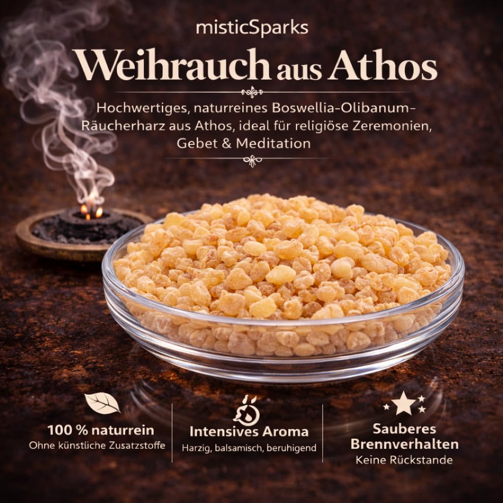 Weihrauch aus Athos – 100% Naturreines Boswellia Olibanum Räucherharz – Original Orthodoxer Kirchenweihrauch zum Räuchern auf Kohle – Klein, Mittel oder Grob (250g, Mittel)