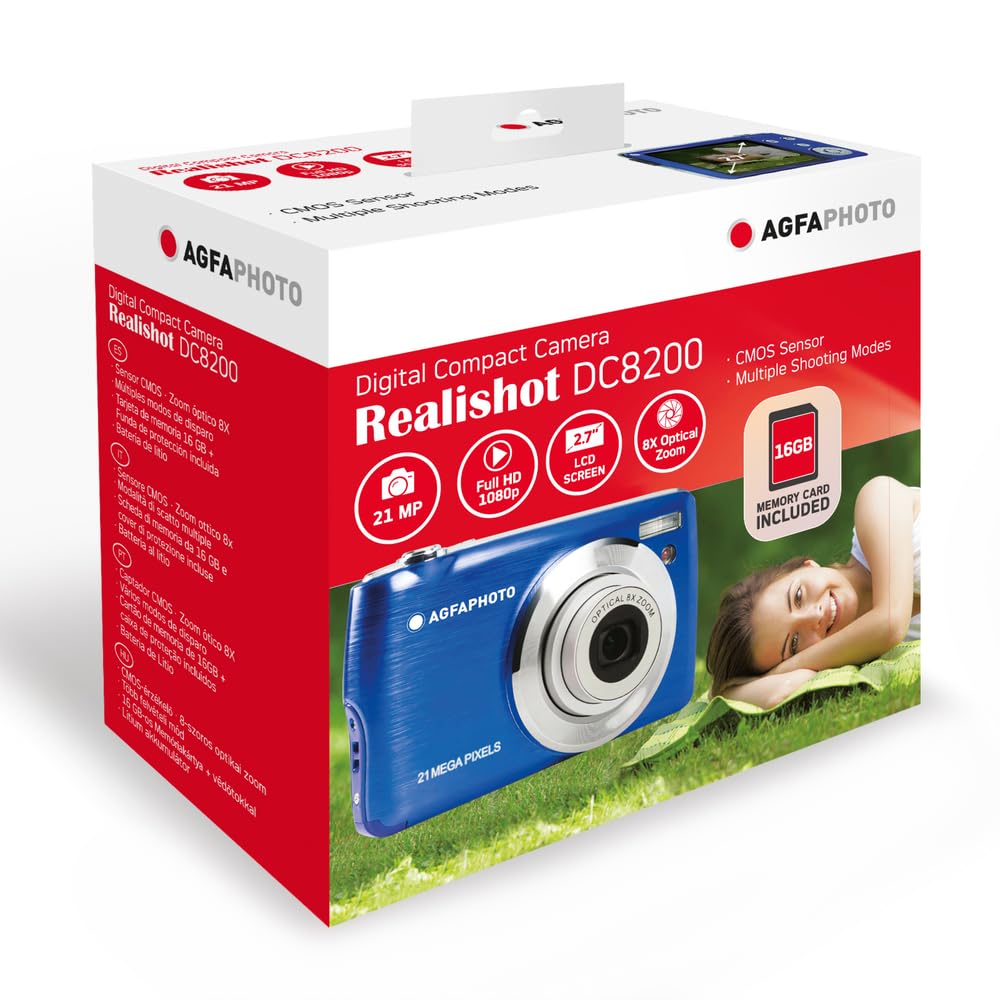 AGFA PHOTO Realishot DC8200 - Kompaktowy aparat cyfrowy (18MP, wideo Full HD, 2,7-calowy ekran LCD, 8-krotny zoom optyczny, bateria litowa i karta SD 16GB)