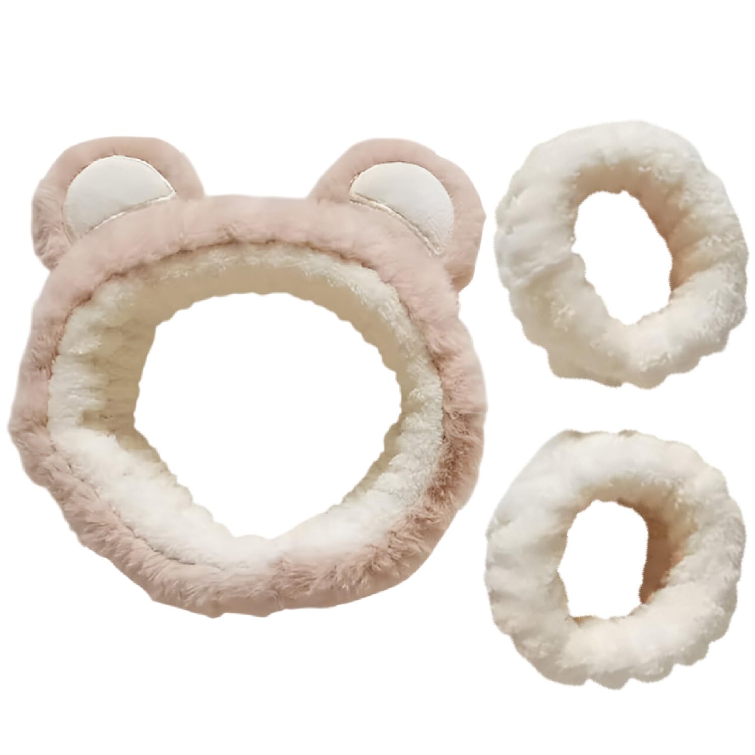 Bear Ear Makeup Headband with Hair Scrunchies Soft Plush Facial Spa Headband Set for Makeup, Skincare & Face Wash (CoffeeWhite)-image-12