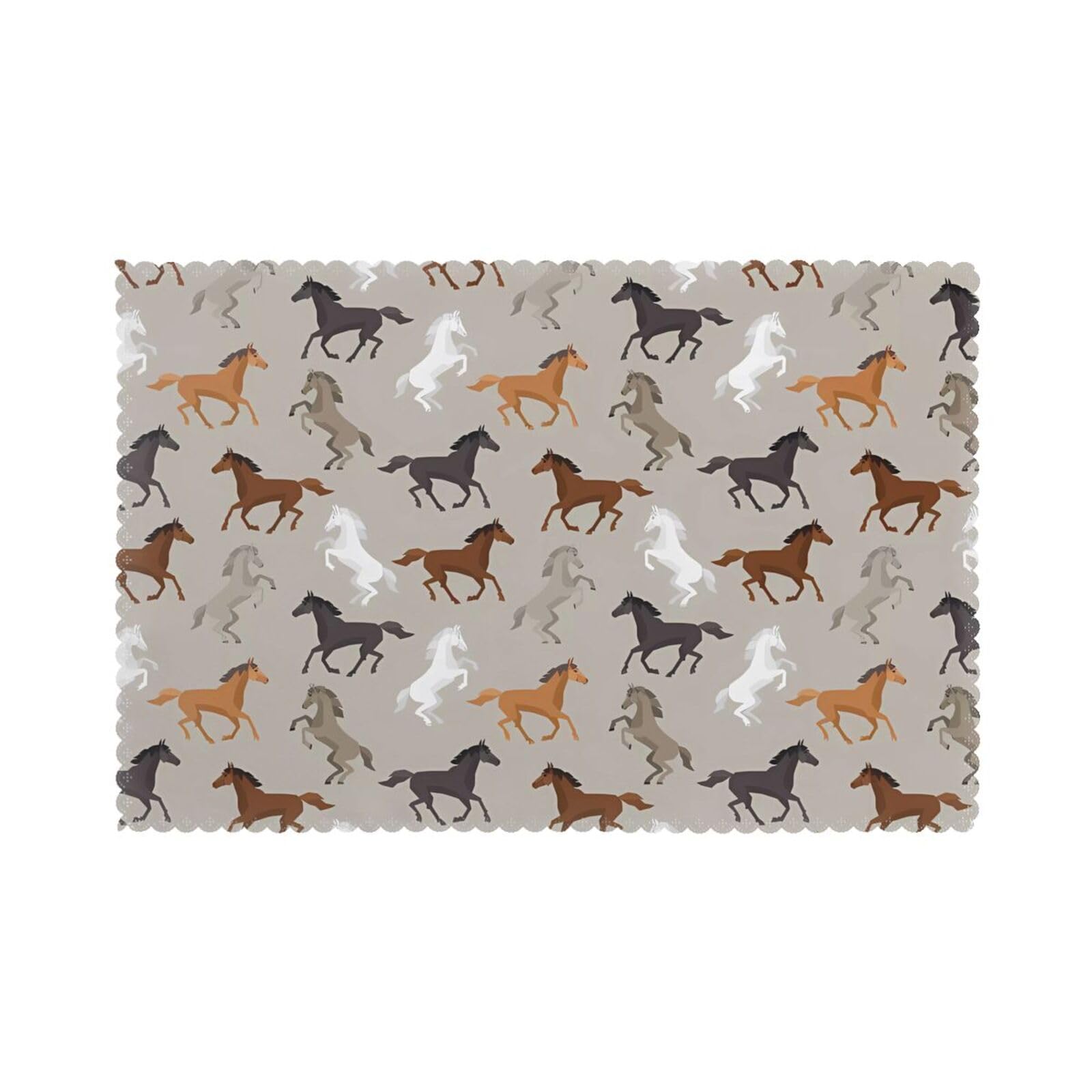 Whjshop White Cute Horse Picture Placemats For Dining Table Set Of 6 Thick And Sturdy Design For Excellent Wear Resistance, Good Wrinkle Resistance