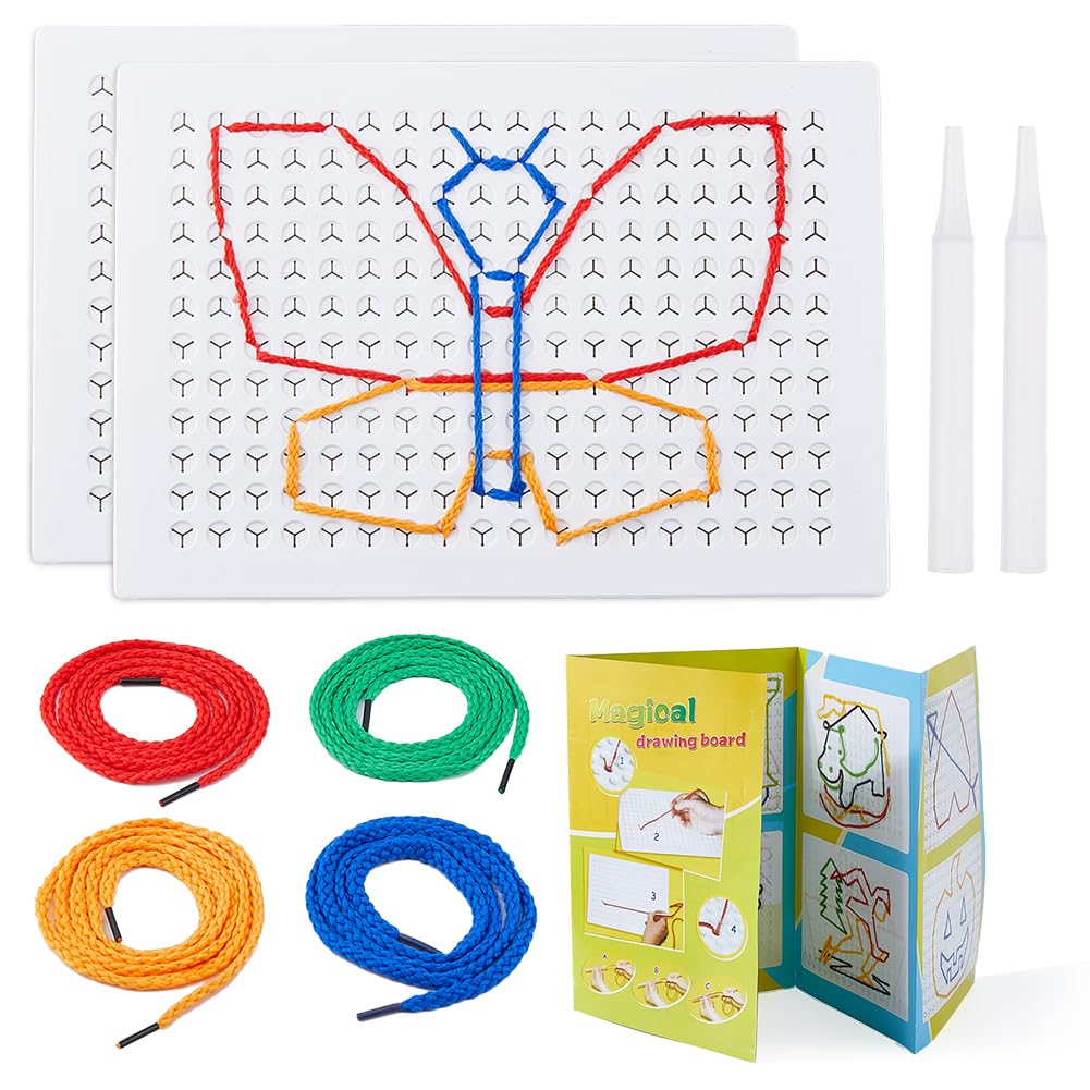 DICOSMETIC 2 Sets String Weaving Drawing Board Calming Corner Games Fine Motor Threading Boards Educational Sensory Items Including 2Pcs Plastic Board 4Pcs Pens 16Pcs Laces